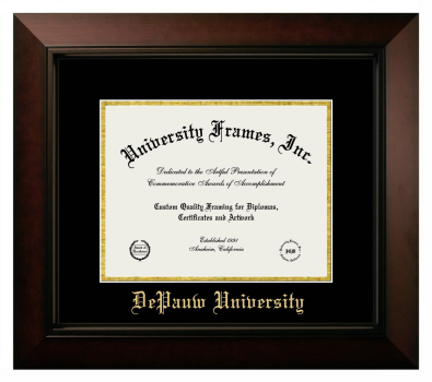 DePauw University Diploma Frame in Legacy Black Cherry with Black & Gold Mats for DOCUMENT: 8 1/2"H X 11"W  