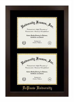 DePauw University Double Degree (Stacked) Frame in Manhattan Espresso with Black & Gold Mats for document: 8 1/2"h x 11"w  , document: 8 1/2"h x 11"w  