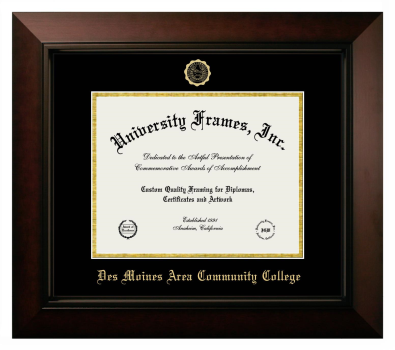 Des Moines Area Community College Diploma Frame in Legacy Black Cherry with Black & Gold Mats for DOCUMENT: 8 1/2"H X 11"W  