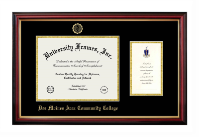 Des Moines Area Community College Diploma with Announcement Frame in Petite Mahogany with Gold Trim with Black & Gold Mats for document: 8 1/2"h x 11"w  , diploma: 7"h x 4"w  