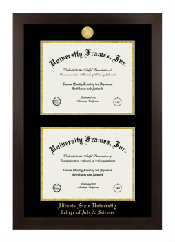 Illinois State University College of Arts & Sciences Double Degree (Stacked) Frame in Manhattan Espresso with Black & Gold Mats for document: 8 1/2"h x 11"w  , document: 8 1/2"h x 11"w  