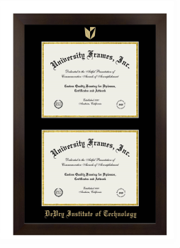 DeVry Institute of Technology Double Degree (Stacked) Frame in Manhattan Espresso with Black & Gold Mats for document: 8 1/2"h x 11"w  , document: 8 1/2"h x 11"w  
