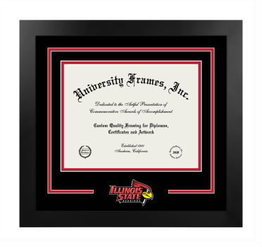 Illinois State University Mennonite College of Nursing Logo Mat Frame in Manhattan Black with Black & Red Mats for document: 8 1/2"h x 11"w  