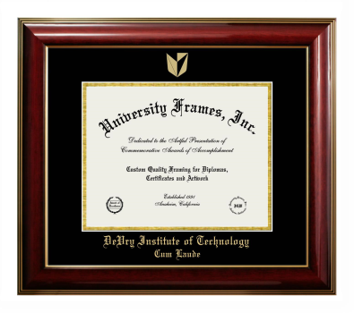 DeVry Institute of Technology Cum Laude  (California) Diploma Frame in Classic Mahogany with Gold Trim with Black & Gold Mats for DOCUMENT: 8 1/2"H X 11"W  
