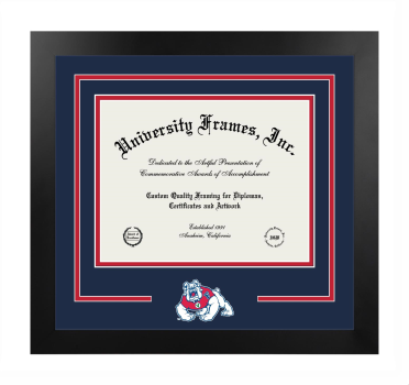California State University, Fresno Craig School of Business Logo Mat Frame in Manhattan Black with Navy Blue & Red Mats for document: 8 1/2"h x 11"w  