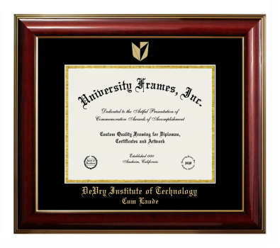 DeVry Institute of Technology Cum Laude (Phoenix, Arizona) Diploma Frame in Classic Mahogany with Gold Trim with Black & Gold Mats for document: 8 1/2"h x 11"w  