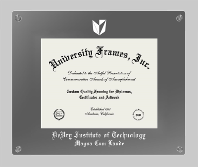 DeVry Institute of Technology Magna Cum Laude (Ohio) Lucent Clear-over-Smoke Frame in Lucent Smoke Moulding with Lucent Smoke Mat for document: 8 1/2"h x 11"w  