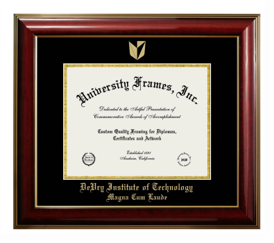 DeVry Institute of Technology Magna Cum Laude (Phoenix, Arizona) Diploma Frame in Classic Mahogany with Gold Trim with Black & Gold Mats for DOCUMENT: 8 1/2"H X 11"W  