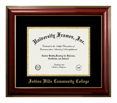 Indian Hills Community College Diploma Frame in Classic Mahogany with Gold Trim with Black & Gold Mats for DOCUMENT: 8 1/2"H X 11"W  