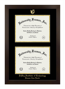 DeVry Institute of Technology Summa Cum Laude (Phoenix, Arizona) Double Degree (Stacked) Frame in Manhattan Espresso with Black & Gold Mats for document: 8 1/2"h x 11"w  , document: 8 1/2"h x 11"w  