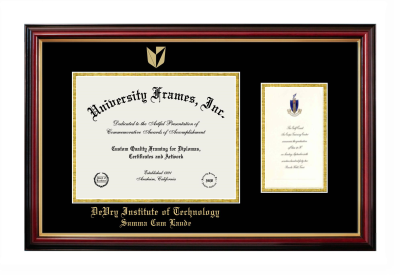 DeVry Institute of Technology Summa Cum Laude (Phoenix, Arizona) Diploma with Announcement Frame in Petite Mahogany with Gold Trim with Black & Gold Mats for document: 8 1/2"h x 11"w  , diploma: 7"h x 4"w  