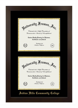 Indian Hills Community College Double Degree (Stacked) Frame in Manhattan Espresso with Black & Gold Mats for document: 8 1/2"h x 11"w  , document: 8 1/2"h x 11"w  