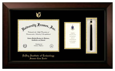 DeVry Institute of Technology Summa Cum Laude (Phoenix, Arizona) Diploma with Announcement & Tassel Box Frame in Legacy Black Cherry with Black & Gold Mats for document: 8 1/2"h x 11"w  , diploma: 7"h x 4"w  