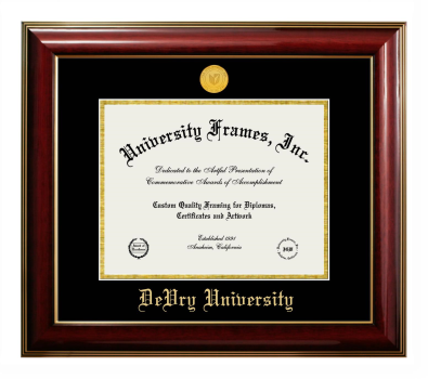 DeVry University Diploma Frame in Classic Mahogany with Gold Trim with Black & Gold Mats for DOCUMENT: 8 1/2"H X 11"W  