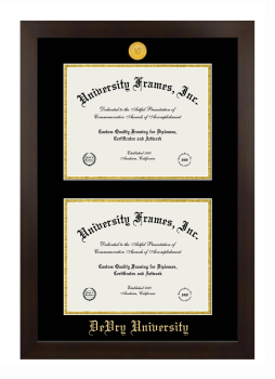 DeVry University Double Degree (Stacked) Frame in Manhattan Espresso with Black & Gold Mats for DOCUMENT: 8 1/2"H X 11"W  , DOCUMENT: 8 1/2"H X 11"W  