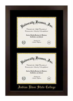 Indian River State College Double Degree (Stacked) Frame in Manhattan Espresso with Black & Gold Mats for document: 8 1/2"h x 11"w  , document: 8 1/2"h x 11"w  