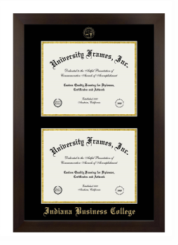 Indiana Business College Double Degree (Stacked) Frame in Manhattan Espresso with Black & Gold Mats for document: 8 1/2"h x 11"w  , document: 8 1/2"h x 11"w  