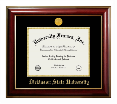 Dickinson State University Diploma Frame in Classic Mahogany with Gold Trim with Black & Gold Mats for DOCUMENT: 8 1/2"H X 11"W  