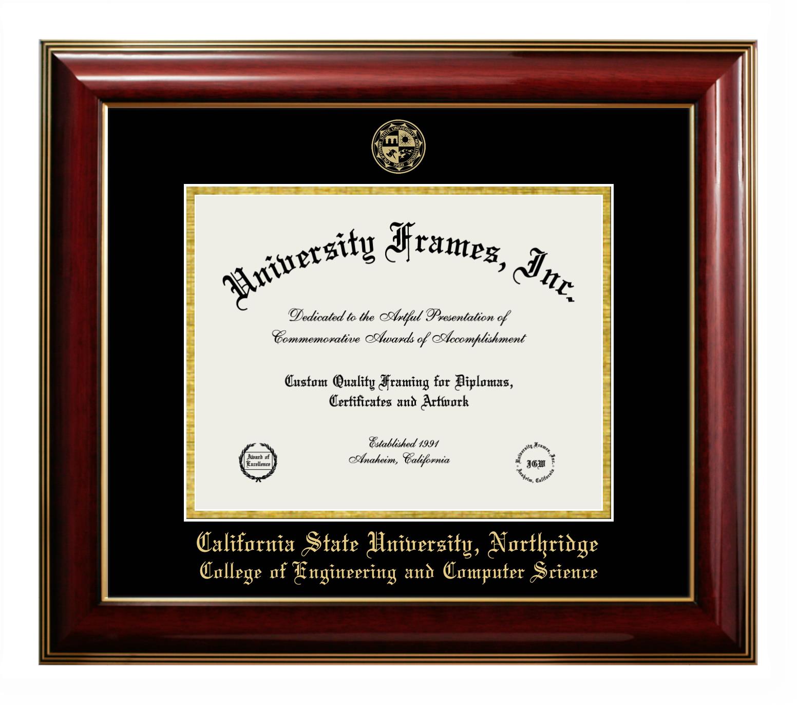 California State University Northridge College Of Engineering And Computer Science Diploma Frame In Executive With Gold Fillet With Black Suede Mat