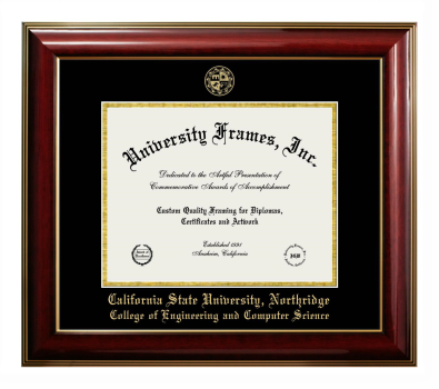 California State University, Northridge College of Engineering and Computer Science Diploma Frame in Classic Mahogany with Gold Trim with Black & Gold Mats for DOCUMENT: 8 1/2"H X 11"W  