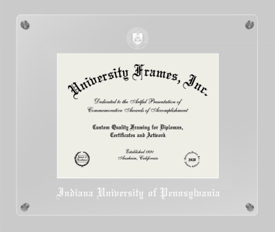 Indiana University of Pennsylvania Lucent Clear-over-Clear Frame in Lucent Clear Moulding with Lucent Clear Mat for document: 8 1/2"h x 11"w  