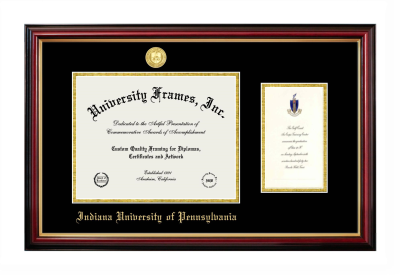 Indiana University of Pennsylvania Diploma with Announcement Frame in Petite Mahogany with Gold Trim with Black & Gold Mats for document: 8 1/2"h x 11"w  , diploma: 7"h x 4"w  