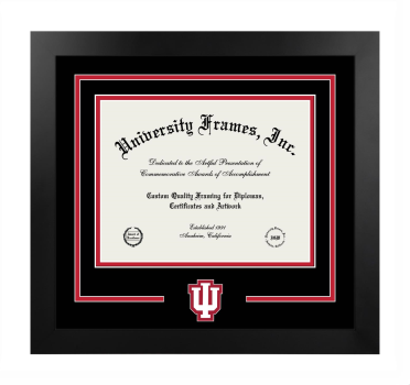 Indiana University School of Global and International Studies Logo Mat Frame in Manhattan Black with Black & Red Mats for document: 8 1/2"h x 11"w  