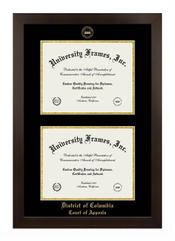 District of Columbia Court of Appeals Double Degree (Stacked) Frame in Manhattan Espresso with Black & Gold Mats for document: 8 1/2"h x 11"w  , document: 8 1/2"h x 11"w  