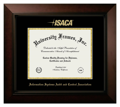 Information Systems Audit and Control Association Diploma Frame in Legacy Black Cherry with Black & Gold Mats for DOCUMENT: 8 1/2"H X 11"W  
