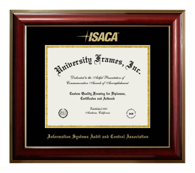 Information Systems Audit and Control Association Diploma Frame in Classic Mahogany with Gold Trim with Black & Gold Mats for DOCUMENT: 8 1/2"H X 11"W  