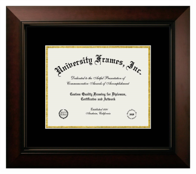 Inst National de la Recherche Scientifique Diploma Frame in Legacy Black Cherry with Black & Gold Mats for DOCUMENT: 8 1/2"H X 11"W  