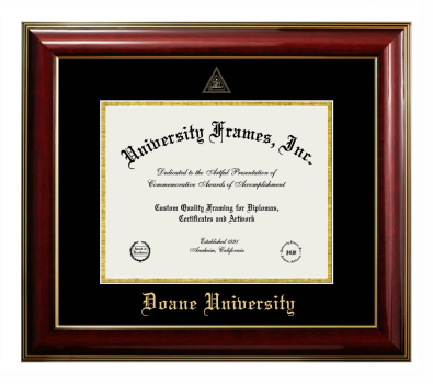 Doane University Diploma Frame in Classic Mahogany with Gold Trim with Black & Gold Mats for DOCUMENT: 8 1/2"H X 11"W  