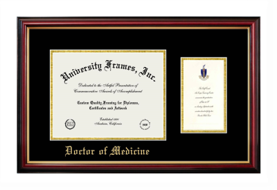 Doctor of Medicine Diploma with Announcement Frame in Petite Mahogany with Gold Trim with Black & Gold Mats for document: 8 1/2"h x 11"w  , diploma: 7"h x 4"w  