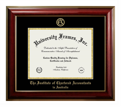 Institute of Chartered Accountants in Australia Diploma Frame in Classic Mahogany with Gold Trim with Black & Gold Mats for DOCUMENT: 8 1/2"H X 11"W  