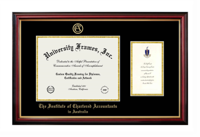 Institute of Chartered Accountants in Australia Diploma with Announcement Frame in Petite Mahogany with Gold Trim with Black & Gold Mats for DOCUMENT: 8 1/2"H X 11"W  ,  7"H X 4"W  
