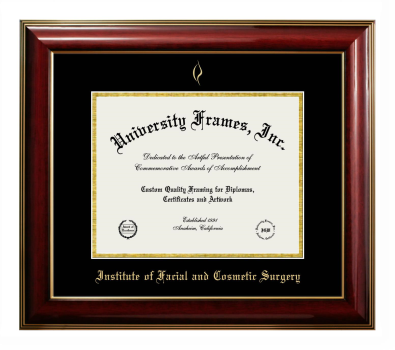 Institute of Facial and Cosmetic Surgery Diploma Frame in Classic Mahogany with Gold Trim with Black & Gold Mats for DOCUMENT: 8 1/2"H X 11"W  
