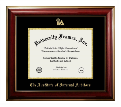 Institute of Internal Auditors Diploma Frame in Classic Mahogany with Gold Trim with Black & Gold Mats for DOCUMENT: 8 1/2"H X 11"W  