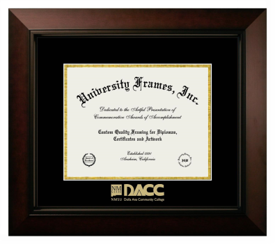 Dona Ana Community College Diploma Frame in Legacy Black Cherry with Black & Gold Mats for document: 8 1/2"h x 11"w  