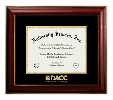 Dona Ana Community College Diploma Frame in Classic Mahogany with Gold Trim with Black & Gold Mats for DOCUMENT: 8 1/2"H X 11"W  