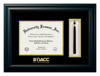 Diploma with Tassel Box Frame in Satin Black with Black & Gold Mats for DOCUMENT: 8 1/2"H X 11"W  