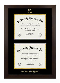 Instituto de Empresa Double Degree (Stacked) Frame in Manhattan Espresso with Black & Gold Mats for document: 8 1/2"h x 11"w  , document: 8 1/2"h x 11"w  