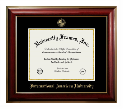 International American University Diploma Frame in Classic Mahogany with Gold Trim with Black & Gold Mats for DOCUMENT: 8 1/2"H X 11"W  