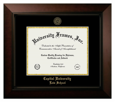 Capital University Law School Diploma Frame in Legacy Black Cherry with Black & Gold Mats for DOCUMENT: 8 1/2"H X 11"W  