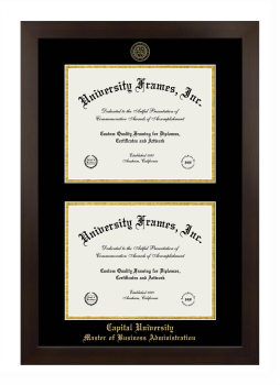 Capital University Master of Business Administration Double Degree (Stacked) Frame in Manhattan Espresso with Black & Gold Mats for document: 8 1/2"h x 11"w  , document: 8 1/2"h x 11"w  
