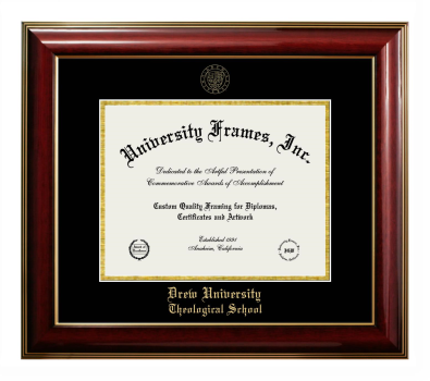 Drew University Theological School Diploma Frame in Classic Mahogany with Gold Trim with Black & Gold Mats for DOCUMENT: 8 1/2"H X 11"W  