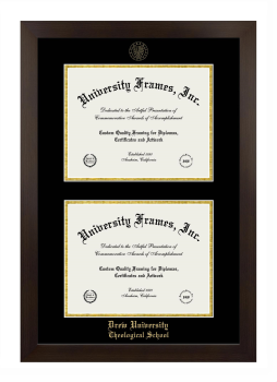 Drew University Theological School Double Degree (Stacked) Frame in Manhattan Espresso with Black & Gold Mats for document: 8 1/2"h x 11"w  , document: 8 1/2"h x 11"w  
