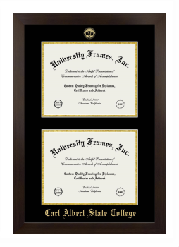 Carl Albert State College Double Degree (Stacked) Frame in Manhattan Espresso with Black & Gold Mats for document: 8 1/2"h x 11"w  , document: 8 1/2"h x 11"w  
