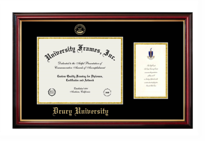 Drury University Diploma with Announcement Frame in Petite Mahogany with Gold Trim with Black & Gold Mats for document: 8 1/2"h x 11"w  , diploma: 7"h x 4"w  