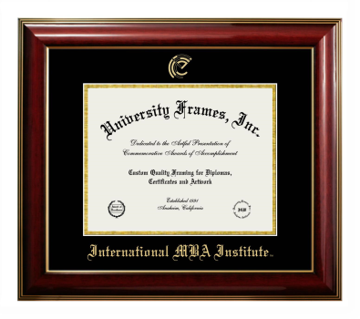 International MBA Institute Diploma Frame in Classic Mahogany with Gold Trim with Black & Gold Mats for DOCUMENT: 8 1/2"H X 11"W  