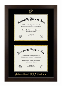 International MBA Institute Double Degree (Stacked) Frame in Manhattan Espresso with Black & Gold Mats for document: 8 1/2"h x 11"w  , document: 8 1/2"h x 11"w  